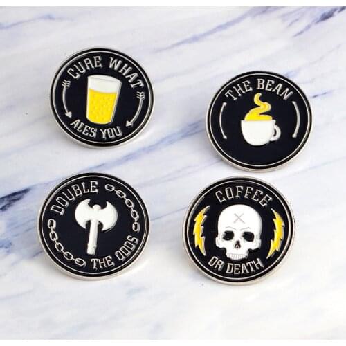 Gothic Punk Pin Brooch Mens Dark Skeleton Devil Beer Coffee Bean Cup Gothic Bag Lapel Pin Shirt Badge Jewelry Gifts for Friends