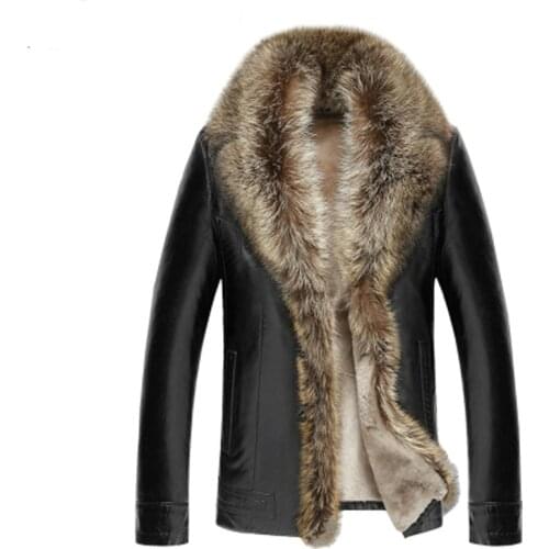 Leather Jacket Men 2020 Winter Luxury Raccoon Fur Coat Men Second Layer Sheepskin Leather Jacket Parka Plus Size