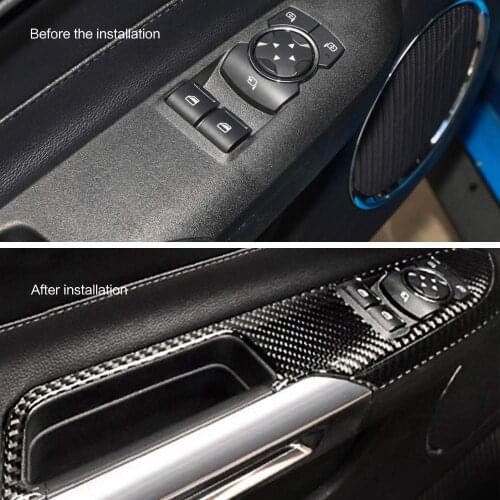For Ford Mustang 2015-2020 Carbon Fiber Car Sticker and Decals Inner Door Window Switch Control Panel Trim Interior Accessories