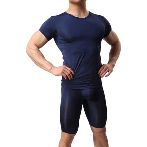 Mens Undershirts Ice Silk Shorts Sleeve T-Shirts Shorts Pants Fitness Tight Top Tee Boxers Sportswear Gym Underwear Sleepwear