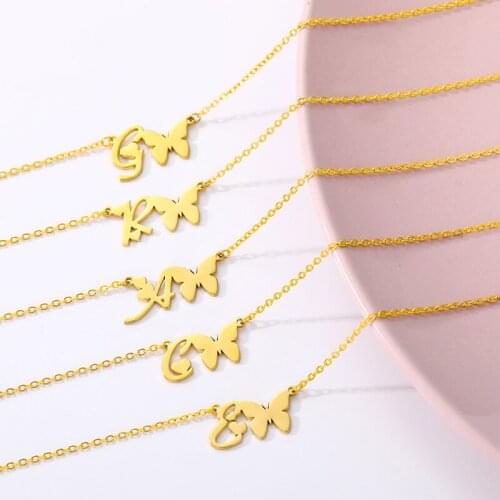 Stainless Steel Heart Butterfly Choker Necklaces For Women Alphabet Initial Letter Necklace Gold Collares Chain Female Jewelry
