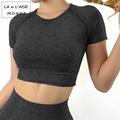 Sexy Slim Seamless Yoga Top Fitness Short Sleeve Yoga Shirt Yoga Sport Bra Top Vest Sport Wear Women Workout Clothes Gym