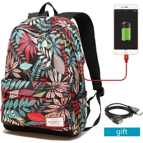 Girls School Bags Women USB Charging Laptop Backpack for Teenage Printing Female Backpacks for College Students school bag