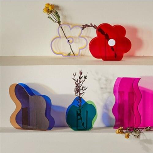 Fashion Nordic Rainbow Colorful Acrylic Vase Art Geometric Sunlight Sunrise Daybreak Vases for Home Decorations Desktop Decor