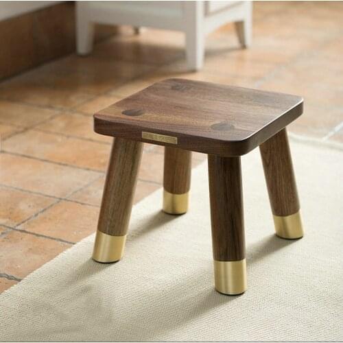 HQ ST01 Luxury Children Stool American Black Walnut Small Seat Footstool with Brass Foot Healthy Wax Oil for Children