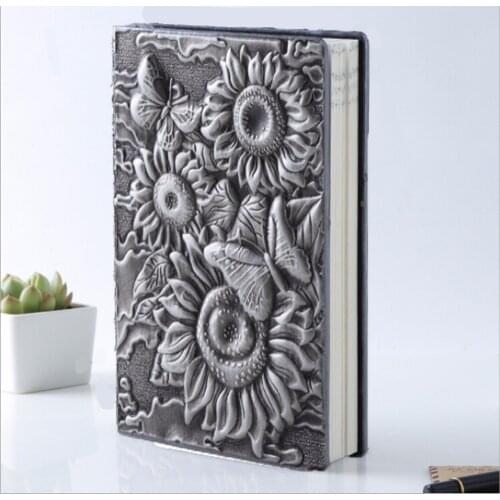 Embossed Sunflower Leather Notebook A5 Retro Travel Journal to Write in,Lined Beige Paper,100 Sheets,Personal Diary Journal
