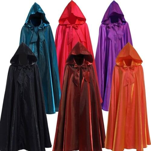 Adult Halloween Velvet Cloak Cape Hooded Medieval Costume Witch Wicca Vampire Halloween Costume Dress Coats 7 Colors
