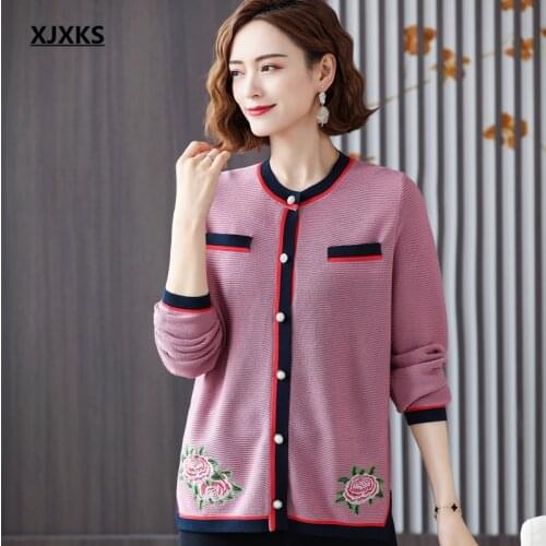 XJXKS 2021 Autumn New Single-breasted Cardigan Women Sweater Comfortable Wool Knitted Sweater Women Coat