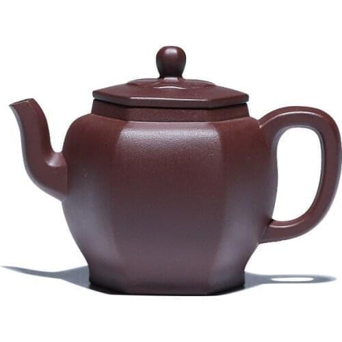Yixing purple clay teapot six square handmade raw material purple clay household Teapot 130CC