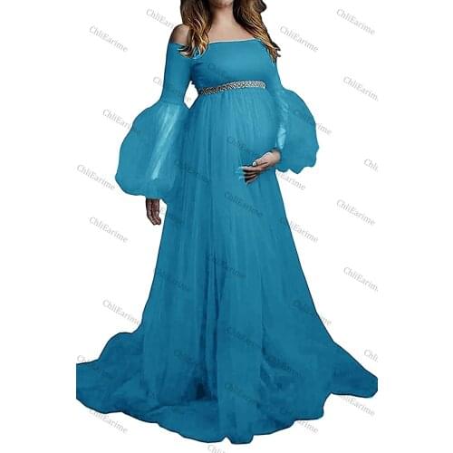 Womens Maternity Robe for Photoshoot Tulle Pregnancy Dress Nightdress Off the Shoulder Sheer Bridal Gowns