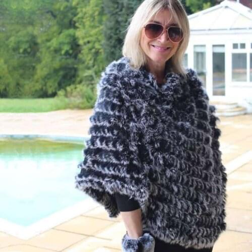 ETHEL ANDERSON 100%Real Rabbit Fur Knitted Fur Poncho Vest Colors Vest Wrap Coat Shawl Lady Natural Fur Wedding Wholesale