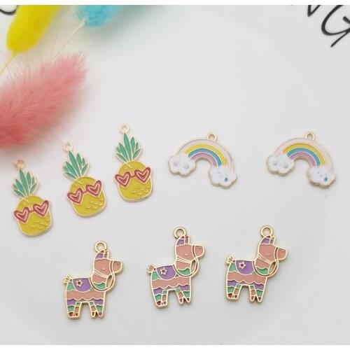 10pcs Cartoon Rainbow Pineapple Enamel Charms Pendants Fit DIY Jewelry Accessories Gold Tone Metal Charms Earring Dangle YZ827