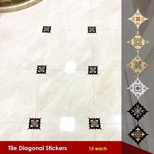 15Pcs Smooth Floor Sticker Backsplash Applique PVC Waterproof Diagonal Stickers Home Ceramic Tile Decal for Kitchen Bathroom
