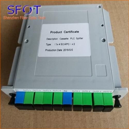 2 1*4 PLC Fiber Optic Splitter, Cassette type, Used in FTTH Box, SC/APC connector, 6pcs a lot
