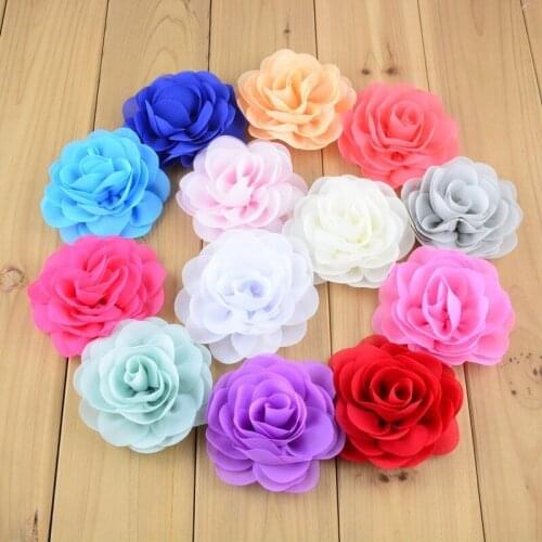 250pcs/lot 28 Color U Pick 3.15 Inch Large Silk Chiffon Rosette Flowers Without Clips Boutique Hair Accessories Wedding Decor