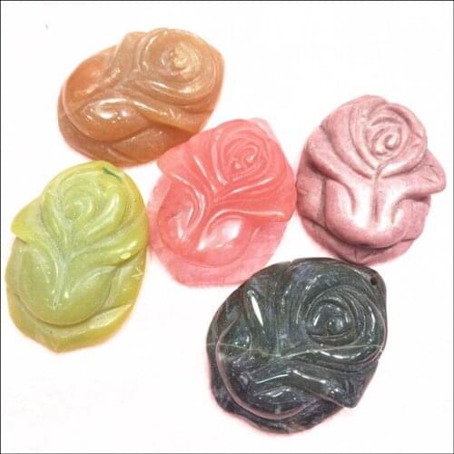3pcs natural gems stone pendants carving flower cherry quartz aventurine stone size 33x47mm speical beads for your collections