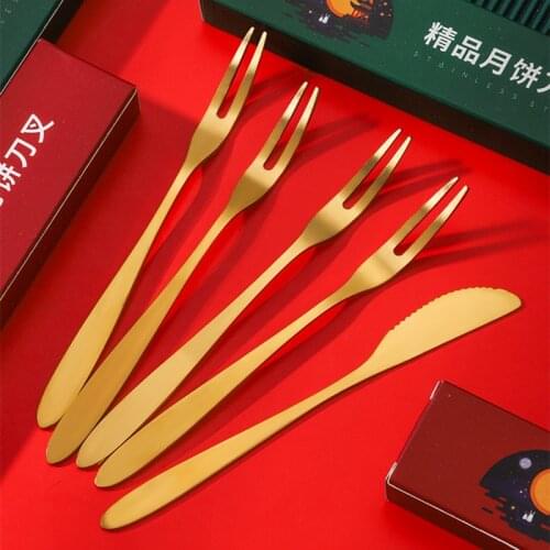5Pcs 304 Stainless Steel Dessert Fruit Forks Dessert Knife Cutlery Dinnerware Accessories Tool Kitchen Knife and Fork Gift Box