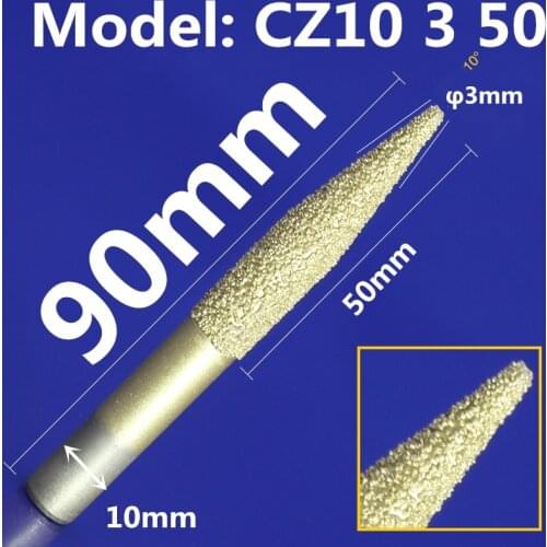 Model CZ10-3-50,1PCS,CNC Diamond stone engraving bit for marble,bluestone and sandstone,taper ball nose relief cone cutter