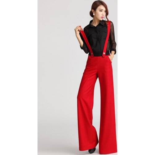 Free shipping 2015 braces trousers woolen fashion bib pants wide leg pants female trousers pants feet
