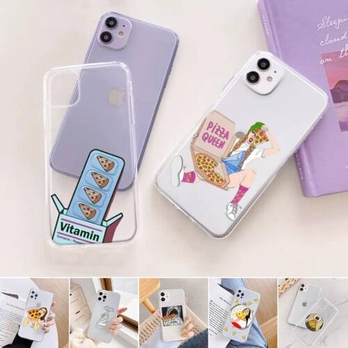 Ins pizza girl Phone Case For iphone 12 11 mini x xs xr pro max 8 7 6s 6 5 5s 5c se plus Transparent soft