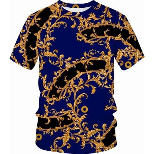 Brand New Men vintage T Shirt 3D print Tops O neck Short Sleeve Tees Fashion Golden flower T-shirt Casual Luxury streetwear Male