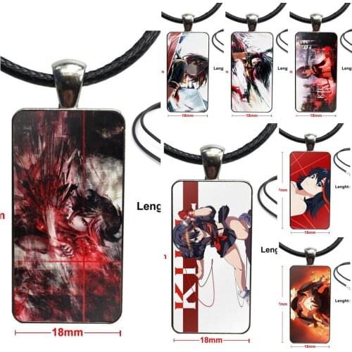 Kill La Kill Ryuko Anime For Women Gift Necklace With Steel Plated Glass Cabochon Choker Long Pendant Rectangle Necklace