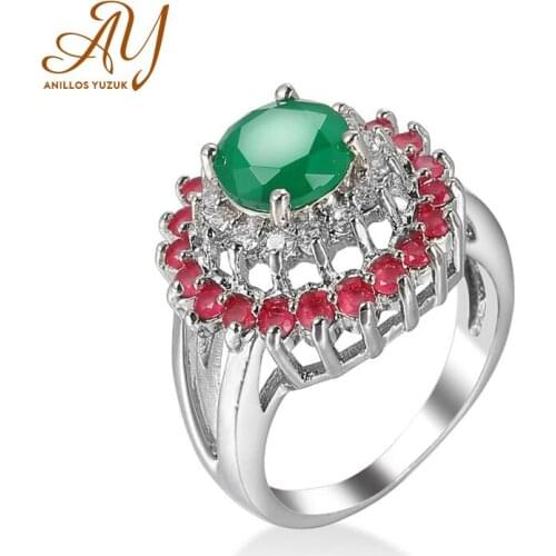 Anillos Yuzuk Unique Design Colour Gemstone Green Red Stone Flower Ring 925 Silver Jewelry Women Wedding Engagement Rings