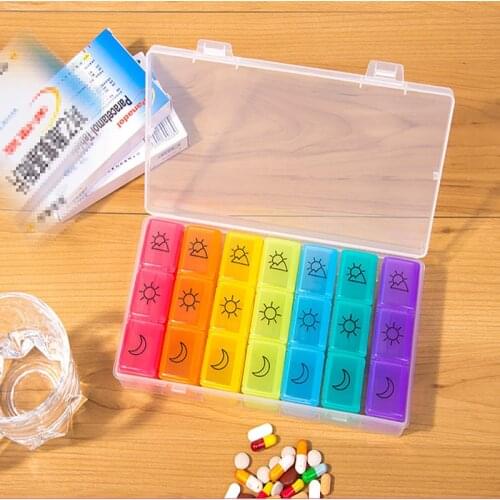 Large Pill Box Weekly Pill Case Medicine Tablet Dispenser Organizer Pill Box 3 Row 21 Grids 7 Days Pill Storage Container New