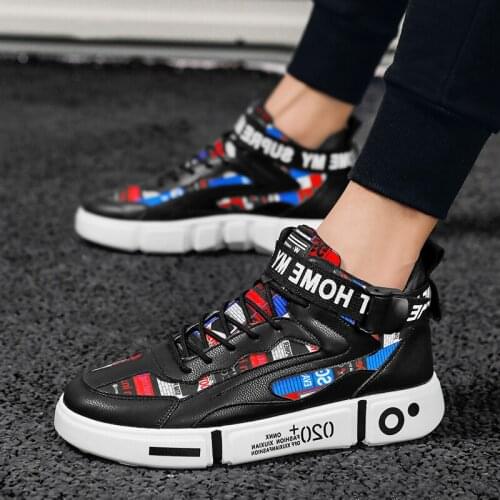 Autumn Winter Comfortable Casual Men Shoes Colorful Graffiti Flat Men High Top Sneakers Breathable Women Men Footwear Size 35-44