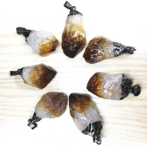 Hot Fashion Natural Stone Pendant Necklace Raw Ore Citrines Yellow Crystal Stone Reiki Pendants Jewelry Making 6pcs Wholesale