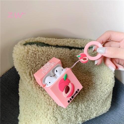 Drink Lemon Peach Box Keychain Wireless Bluetooth Silicone Case For Airpods Cover Air Pods Earphone Cases Keyring Christmas Gift