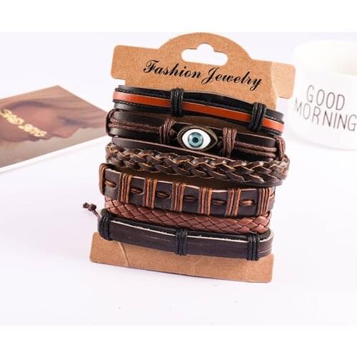 European and American style multi-piece cowhide eye alloy popular bracelets on hand rope jewelry bracelet for man gifts for men