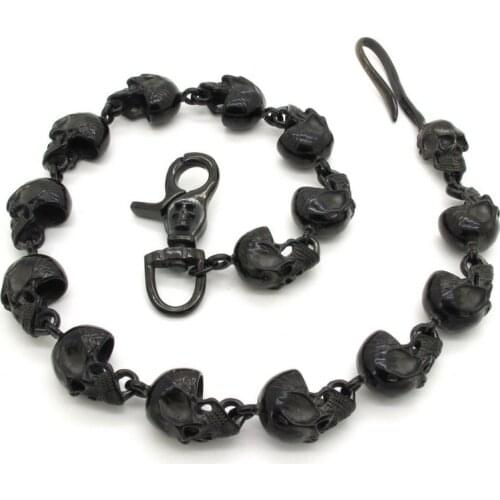 Cool Vogue Mens Skulls Linked Heavy Solid 316L Stainless Steel Belly Chain Punk Rock Biker Jean Chain 3 Colors