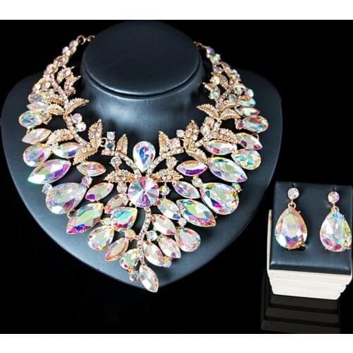 LAN PALACE colorful crystal stone jewelry sets for women engagement necklace and earrings glass sets for party free shipping