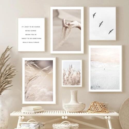 Beach Reed Grass Plant Sand Mushroom Bird Wall Art Canvas Painting Nordic Posters And Prints Wall Pictures For Living Room Decor