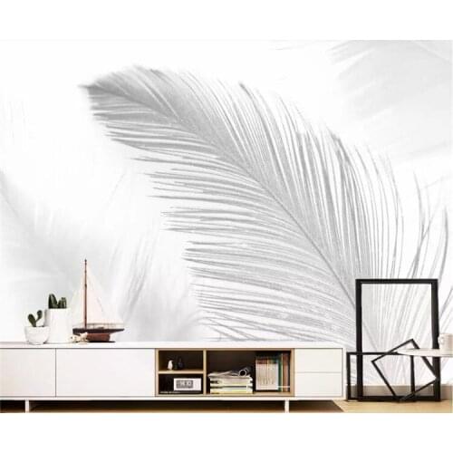 Custom wallpaper Nordic pure white abstract blue white art feather living room bedroom TV background wall 3d wallpaper