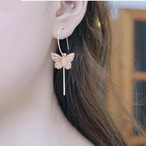 Korean Version Of Earrings 2021 New Fashion Temperament Net Red Crystal Butterfly Wild Long Name Earrings Manufacturers For Sale