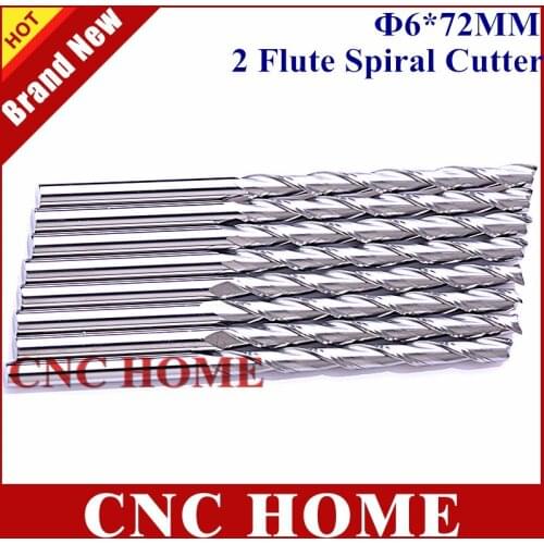 10pcs 6*72MM 2 Flutes Tungsten Carbide CNC Spiral Engraving Router Bits, End Mill, Milling Cutter,Cutting Tools on Wood Machine