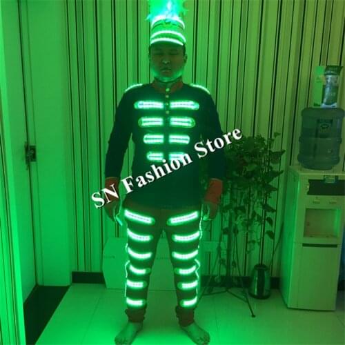 MD21 Ballrom dance led costumes mens robot stage wears led light luminous clothes pants hats helmets dj singer RGB led suit