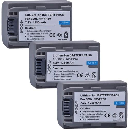 Tectra 3pcs NP-FP50 Rechargeable Li-ion Battery for Sony DCR-HC30 40 43E 65 85 94E 96 DCR-SR30 40E 50E 60E 70E 80E 100 Camera