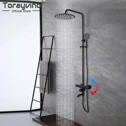 Torayvino Bathroom Faucet Matte Black Rainfall Shower Bath Faucet Wall Mounted Bathtub Shower Mixer Tap Shower Faucet Shower Set