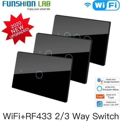 Smart Wifi+RF Glass Panel Switch Smart Life/Tuya App Multi-Control Association Voice Control with Alexa Google Home 1/2/3 Gang