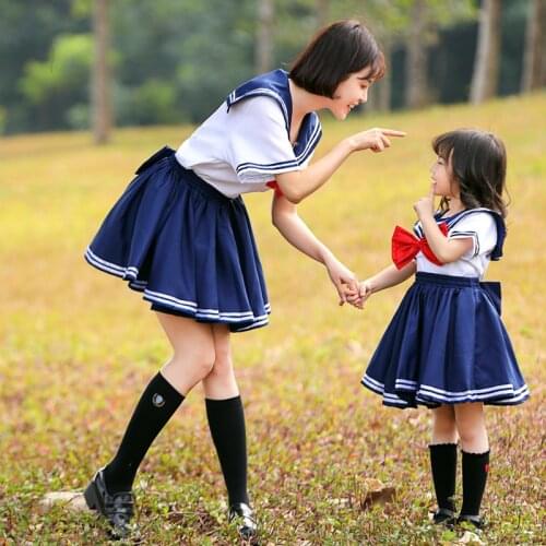 Japanese JK Parent-child Clothing Adult Children Campus Soft Cute Sailor Uniform Navy Tri-color Bow Tie Cosplay Costumes