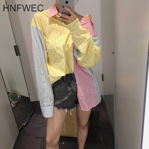 2020 Spring New Korea Long Sleeve Plus Size Women Tops Blouses Striped Stitching Strapless Trendy Ladies Shirt Caual Blusas T104