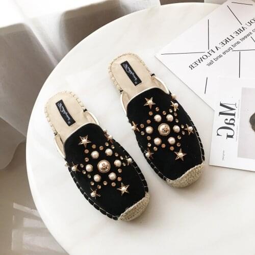 Koovan Womens Slippers 2020 Summer New Half Slippers Female Flat Bottom Rhinestone Retro Fisherman Womens Shoes Lazy Shoe Girl