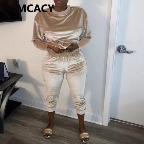 Women Two Piece Velvet Tracksuit Long Sleeve O Neck Loose Shirt and Pants Set