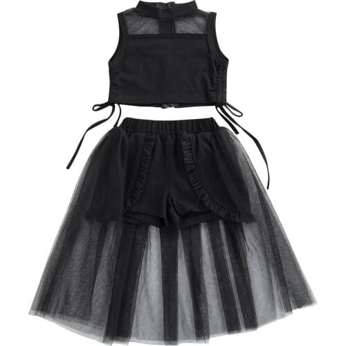 2-8Y Summer Child Kid Girl Clothes Set Black Vest Tops Tulle Skirts Fashion Outfits Children Costumes