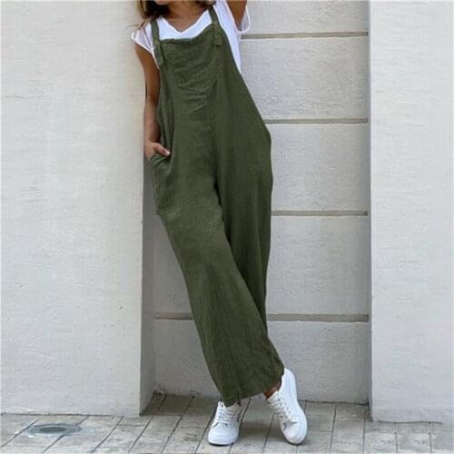 Women Fashion Suspender Rompers Overalls 2020 Casual Solid Color Jumpsuits Long Pockets Wide Leg Pants Oversize For Female