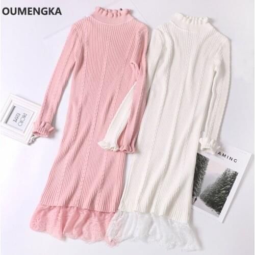 Autumn Winter Long Sweater Dress Women Knitted Lace Thick Elastic Dress Jumper Soft Warm Female Loose Straight Sweater Dresses