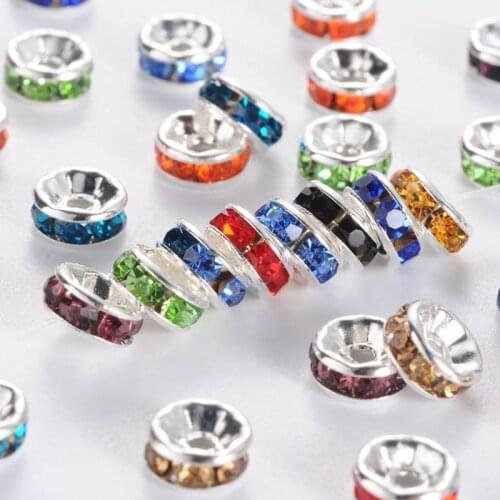 100 Grade A 6mm Brass Rhinestone Spacer Beads for Jewelry Making Metal Mixed Rhinestone Color, Nickel Free